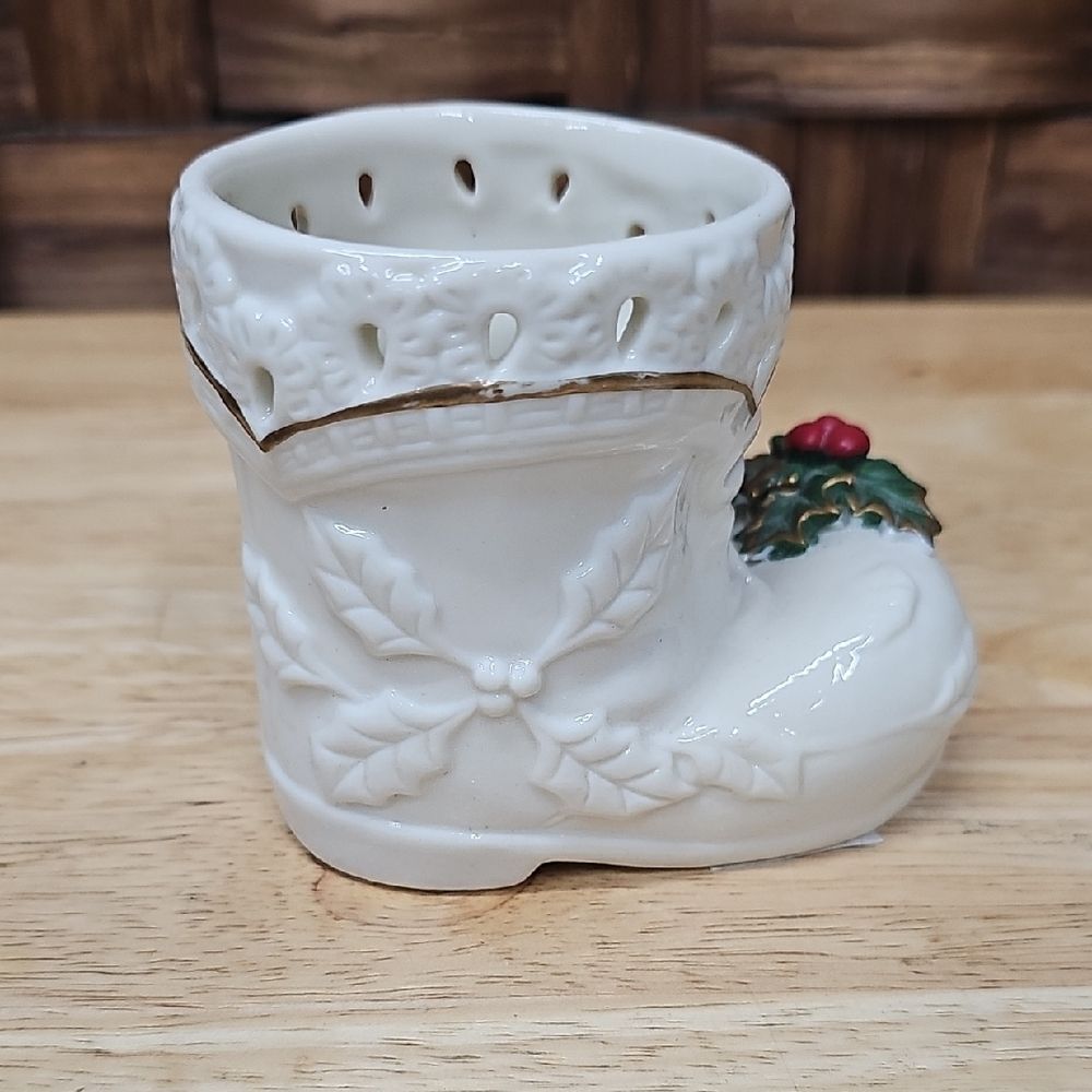 Festive Porcelain Boot with Holly Accents - Picture 4 of 8